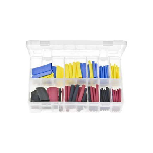Heat Shrink Tubing Assorted Box 172 Pieces (Polyolefin, Shrink Ratio 2:1, 4 Sizes, 4 Colours) Box of 172 Pieces