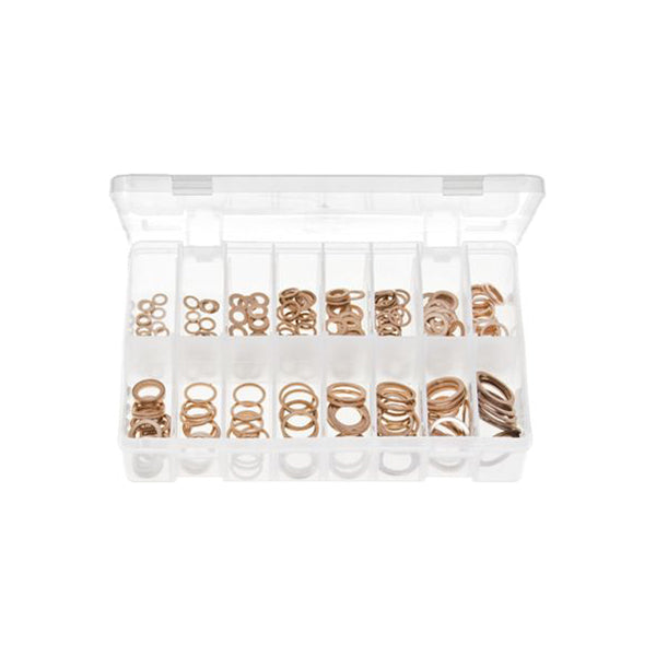 Copper Sealing Washers Metric Assortment - Box of 250 Pieces, 16 Sizes, DIN 7603A Box of 250 Pieces