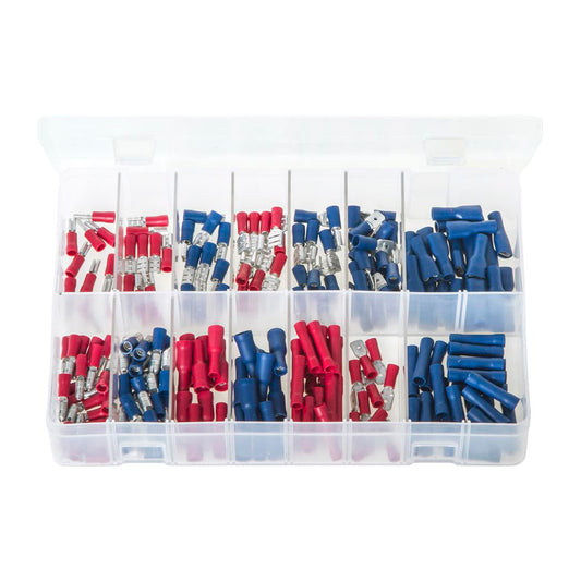 Insulated Red & Blue Terminals Assorted Box 210 Pieces (Push?Ons, Bullets, Sockets, Butt) Box of 210 Pieces