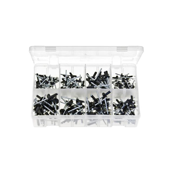 Rivets Aluminium Black - Box of 200, Black Anodised, Mixed Sizes (3.2–4.8mm, Standard & Large Flange) Box of 200 Pieces