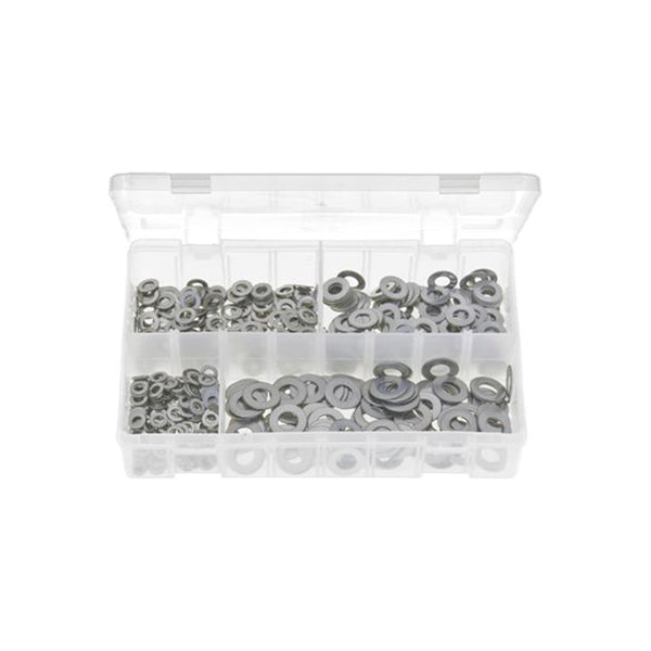 Flat Washers A2 Stainless Steel Assortment - Box of 650 Pieces, 4 Sizes (M5–M10) Box of 650 Pieces