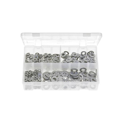 Flat Washers A2 Stainless Steel Assortment - Box of 650 Pieces, 4 Sizes (M5–M10) Box of 650 Pieces