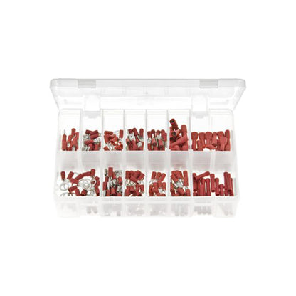 Insulated Red Terminals Assorted Box 260 Pieces (Push?Ons, Piggyback, Bullet, Rings, Butt) Box of 260 Pieces