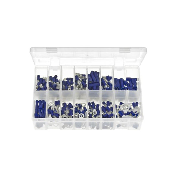 Insulated Blue Terminals Assorted Box 280 Pieces (Push?Ons, Piggyback, Bullet, Rings, Butt) Box of 280 Pieces