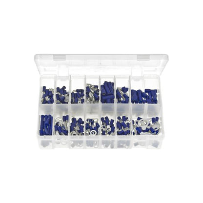 Insulated Blue Terminals Assorted Box 280 Pieces (Push?Ons, Piggyback, Bullet, Rings, Butt) Box of 280 Pieces