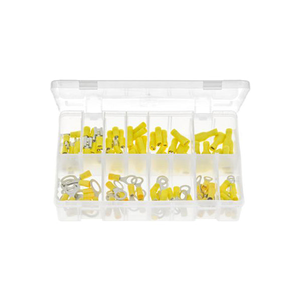 Insulated Yellow Terminals Assorted Box 110 Pieces (Push?Ons, Butt, Rings) Box of 110 Pieces