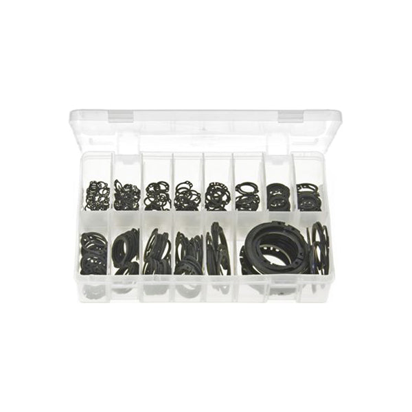 Circlips External Assortment - Box of 350 Pieces, 16 Sizes (7–50mm), DIN 471 Box of 350 Pieces