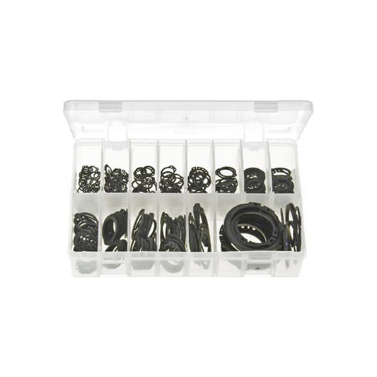 Circlips External Assortment - Box of 350 Pieces, 16 Sizes (7–50mm), DIN 471 Box of 350 Pieces