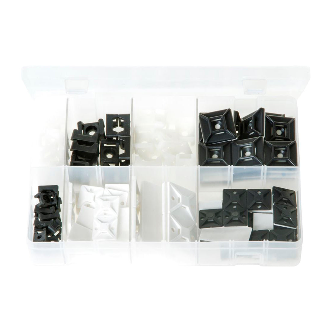 Cable Tie Bases & Cradle Mounts - 120 Piece Assortment, Black & White Box of 120 Pieces