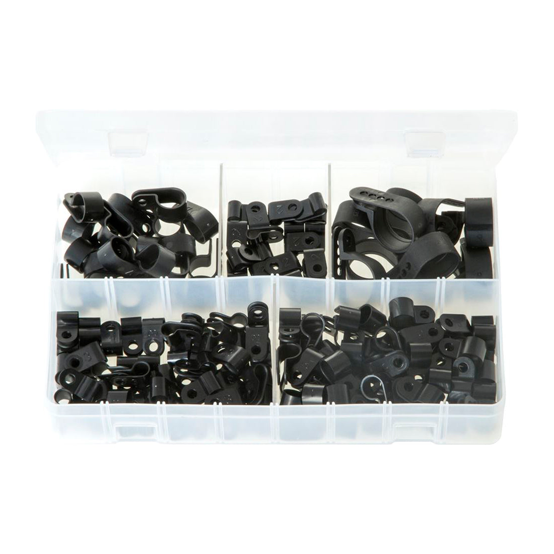 Nylon P?Clips Assortment - 160 Pieces, Black Nylon, Sizes 4.8–19.1mm Box of 160 Pieces