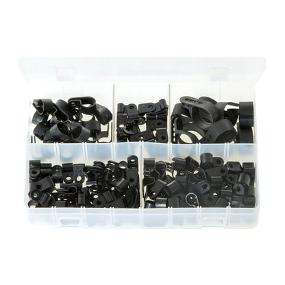 Nylon P?Clips Assortment - 160 Pieces, Black Nylon, Sizes 4.8–19.1mm Box of 160 Pieces