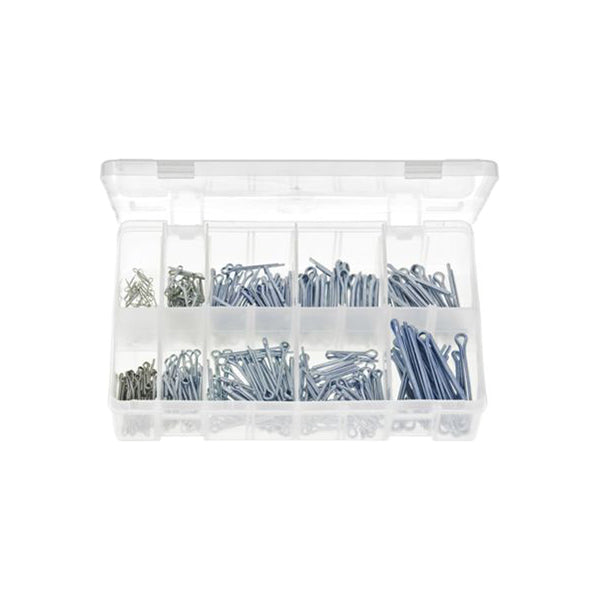 Split Pins Assortment - Metric & Imperial, Box of 370 Pieces, Zinc Plated Steel, DIN 94 / BS 1574 / ISO 1234 Box of 370 Pieces