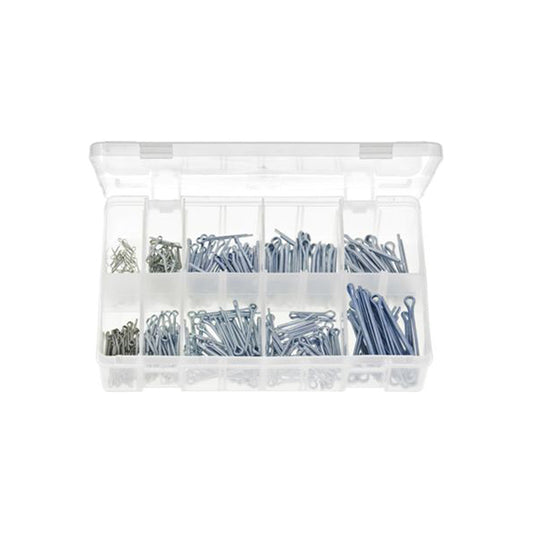 Split Pins Assortment - Metric & Imperial, Box of 370 Pieces, Zinc Plated Steel, DIN 94 / BS 1574 / ISO 1234 Box of 370 Pieces