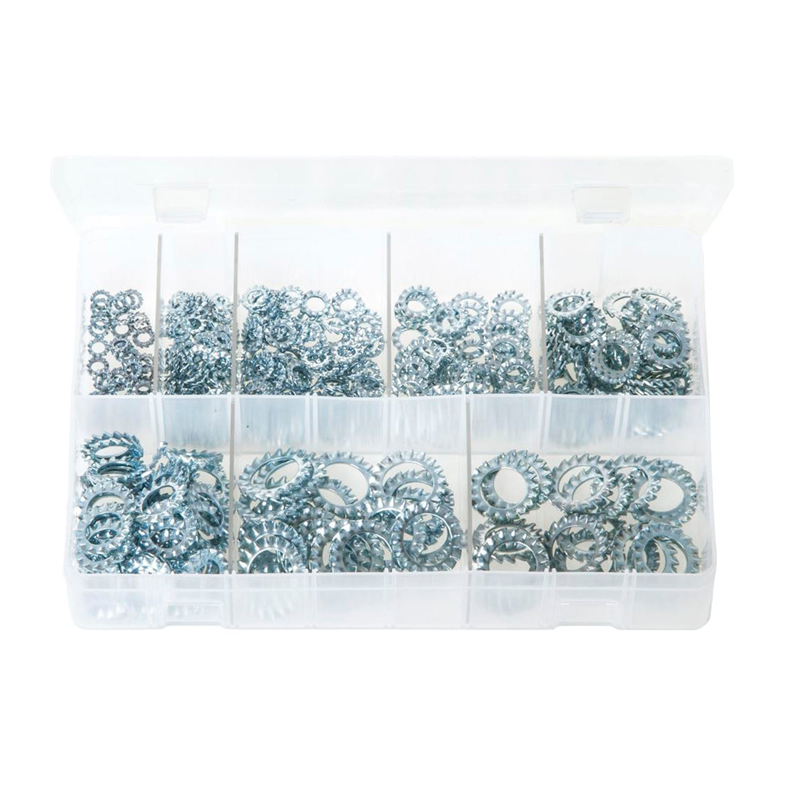 Zinc Plated Steel Serrated External Lock Washers Box of 440 Assorted Sizes Box of 440 Pieces