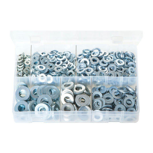 Flat Washers Heavy Gauge Imperial Assortment - Box of 800 Pieces, 6 Sizes, BS 3410 Table 3 Box of 800 Pieces