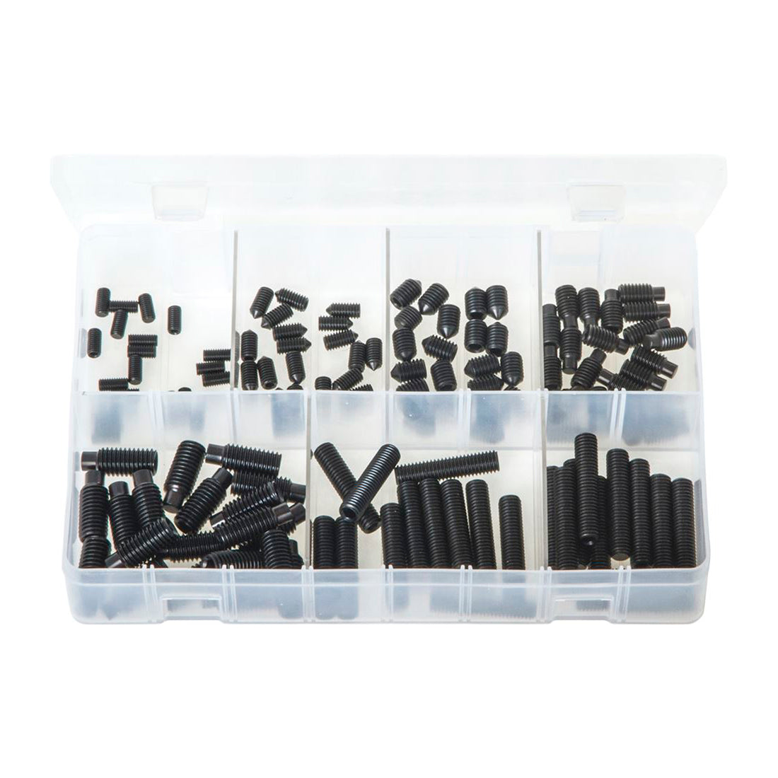 Grub Screws Black Flat, Cone & Dog Point Assortment Box 130 Pieces Box of 130 Pieces