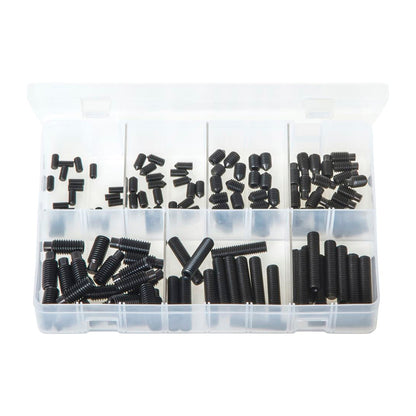 Grub Screws Black Flat, Cone & Dog Point Assortment Box 130 Pieces Box of 130 Pieces