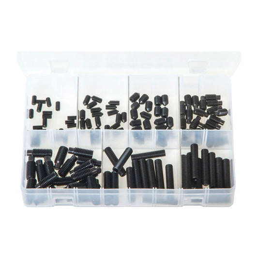 Grub Screws Black Flat, Cone & Dog Point Assortment Box 130 Pieces Box of 130 Pieces