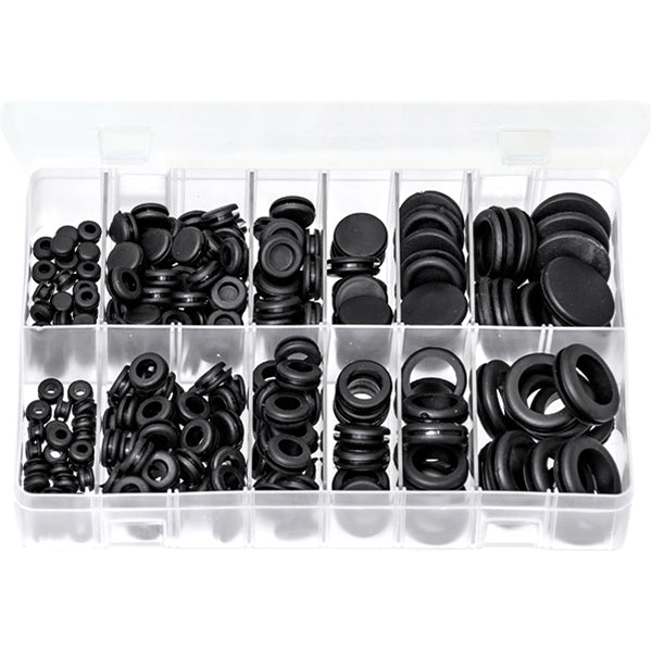 Wiring & Blanking Grommets Assortment - 250 Pieces, Black PVC, Mixed Sizes Box of 250 Pieces