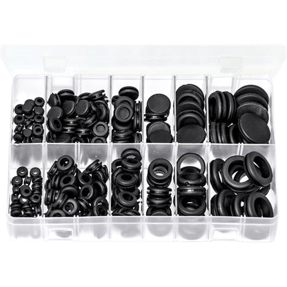 Wiring & Blanking Grommets Assortment - 250 Pieces, Black PVC, Mixed Sizes Box of 250 Pieces