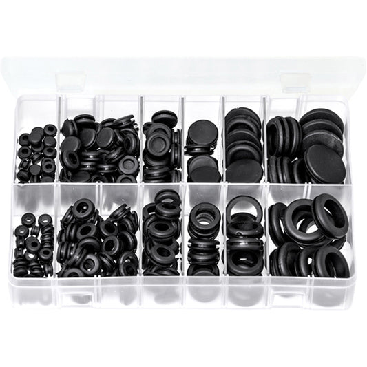 Wiring & Blanking Grommets Assortment - 250 Pieces, Black PVC, Mixed Sizes Box of 250 Pieces