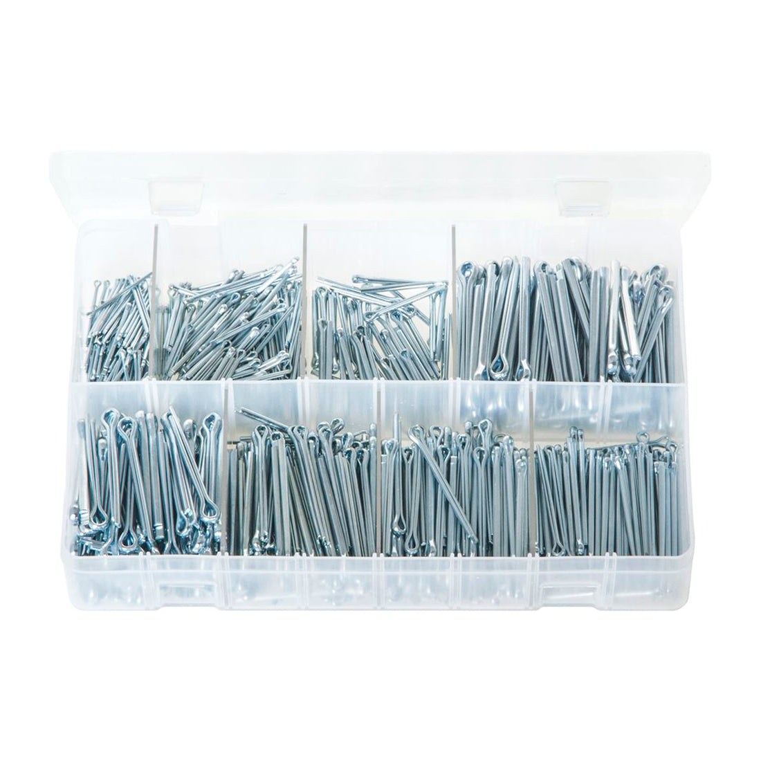 Split Pins Assortment - Box of 800 Pieces, 8 Sizes (1.6–4.0mm), Zinc Plated Steel, DIN 94 / BS 1574 Box of 800 Pieces
