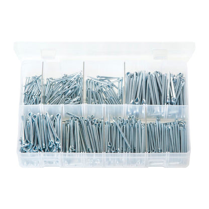 Split Pins Assortment - Box of 800 Pieces, 8 Sizes (1.6–4.0mm), Zinc Plated Steel, DIN 94 / BS 1574 Box of 800 Pieces
