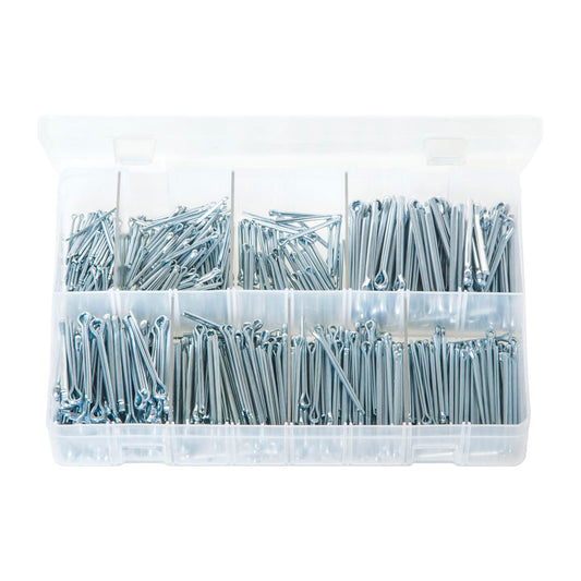 Split Pins Assortment - Box of 800 Pieces, 8 Sizes (1.6–4.0mm), Zinc Plated Steel, DIN 94 / BS 1574 Box of 800 Pieces