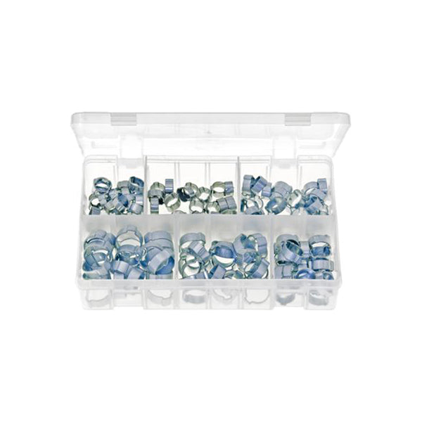 O?Clips Double Ear Assortment - Box of 140 Pieces, Zinc Plated Steel, Sizes 7–20mm Box of 140 Pieces