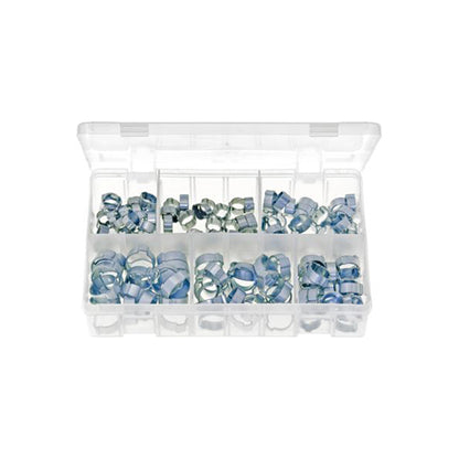 O?Clips Double Ear Assortment - Box of 140 Pieces, Zinc Plated Steel, Sizes 7–20mm Box of 140 Pieces