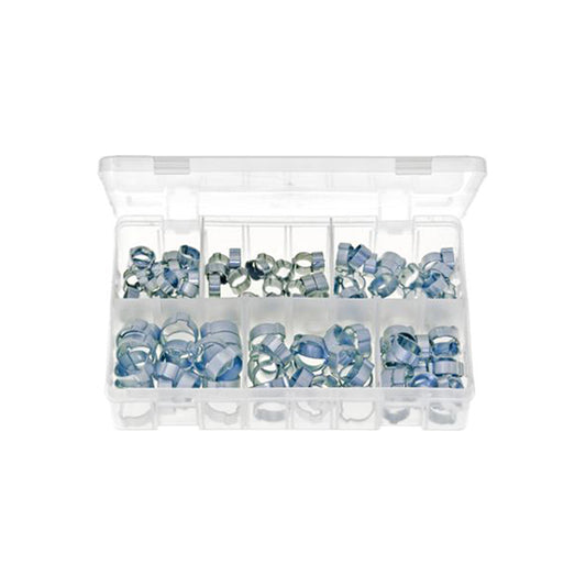 O?Clips Double Ear Assortment - Box of 140 Pieces, Zinc Plated Steel, Sizes 7–20mm Box of 140 Pieces