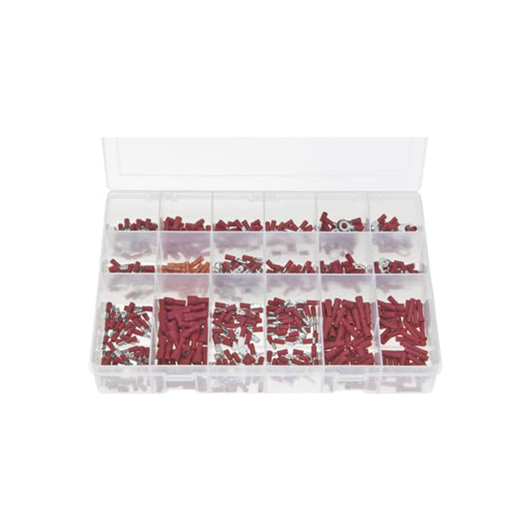 Insulated Red Terminals Assorted Box 600 Pieces (Push?Ons, Piggyback, Bullet, Rings, Butt, Forks) Box of 600 Pieces