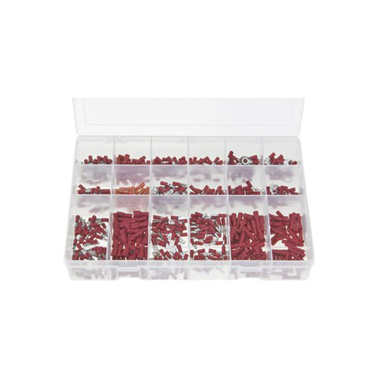 Insulated Red Terminals Assorted Box 600 Pieces (Push?Ons, Piggyback, Bullet, Rings, Butt, Forks) Box of 600 Pieces