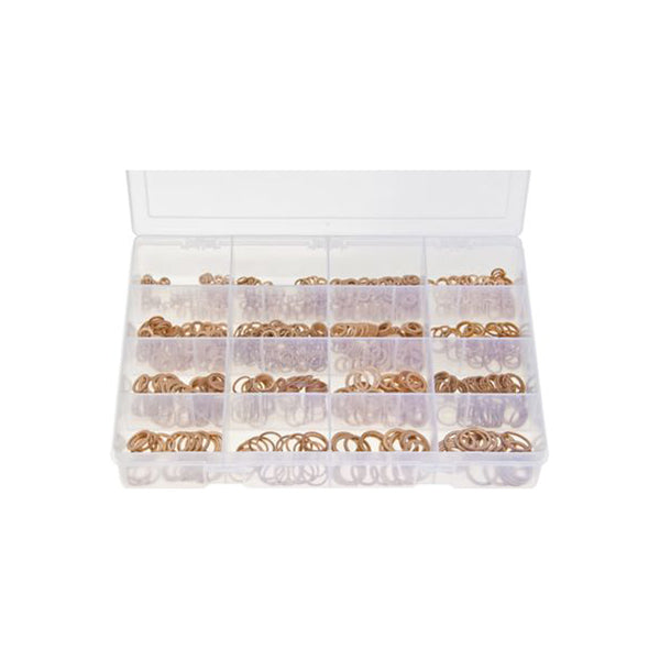 Copper Sealing Washers Metric Assortment - Box of 1,050 Pieces, 16 Sizes, DIN 7603A Box of 1,050 Pieces
