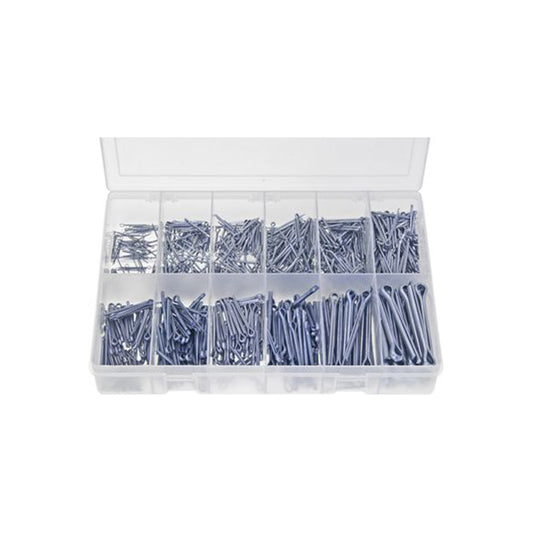 Split Pins Assortment - Box of 850 Pieces, 12 Sizes (1.6–8.0mm), Zinc Plated Steel, DIN 94 / BS 1574 Box of 850 Pieces