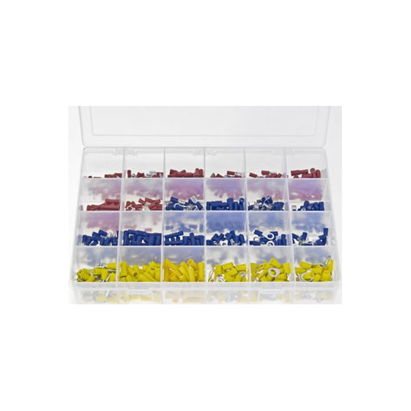 Insulated Red, Blue & Yellow Terminals Assorted Box 600 Pieces (Push?Ons, Bullets, Rings, Butt) Box of 600 Pieces