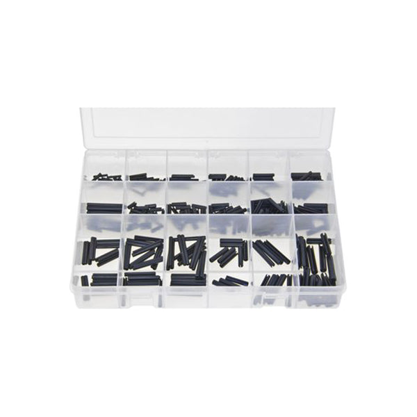 Spring Roll Pins Assortment - Metric, Box of 340 Pieces, 19 Sizes (3 x 20mm to 8 x 45mm), DIN 1481 Box of 340 Pieces
