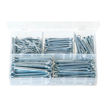 Split Pins Assortment - Box of 225 Pieces, 5 Sizes (3.2–7.9mm), Zinc Plated Steel, DIN 94 / BS 1574 Box of 225 Pieces