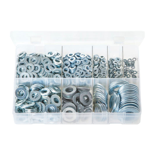 Flat Washers Form A Metric Assortment - Box of 800 Pieces, 9 Sizes (M3–M20) Box of 800 Pieces