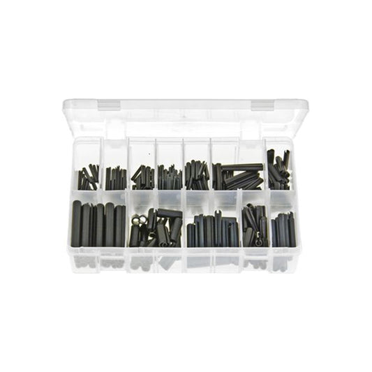 Spring Roll Pins Assortment - Black Metric, Box of 300 Pieces, 12 Sizes (2.5 x 24mm to 8 x 55mm), DIN 1481 Box of 300 Pieces