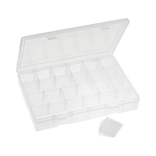 MAXBOX Large Compartment Box - 24 Adjustable Compartments, Transparent Polypropylene, 330 x 225 x 60mm Qty 1