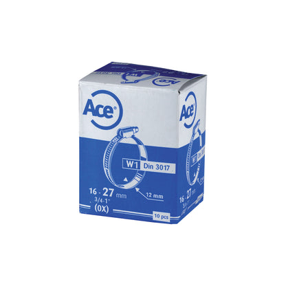 Ace W1 Hose Clips 12mm Band 80-100mm Zinc Plated Steel DIN3017 Pack of 10