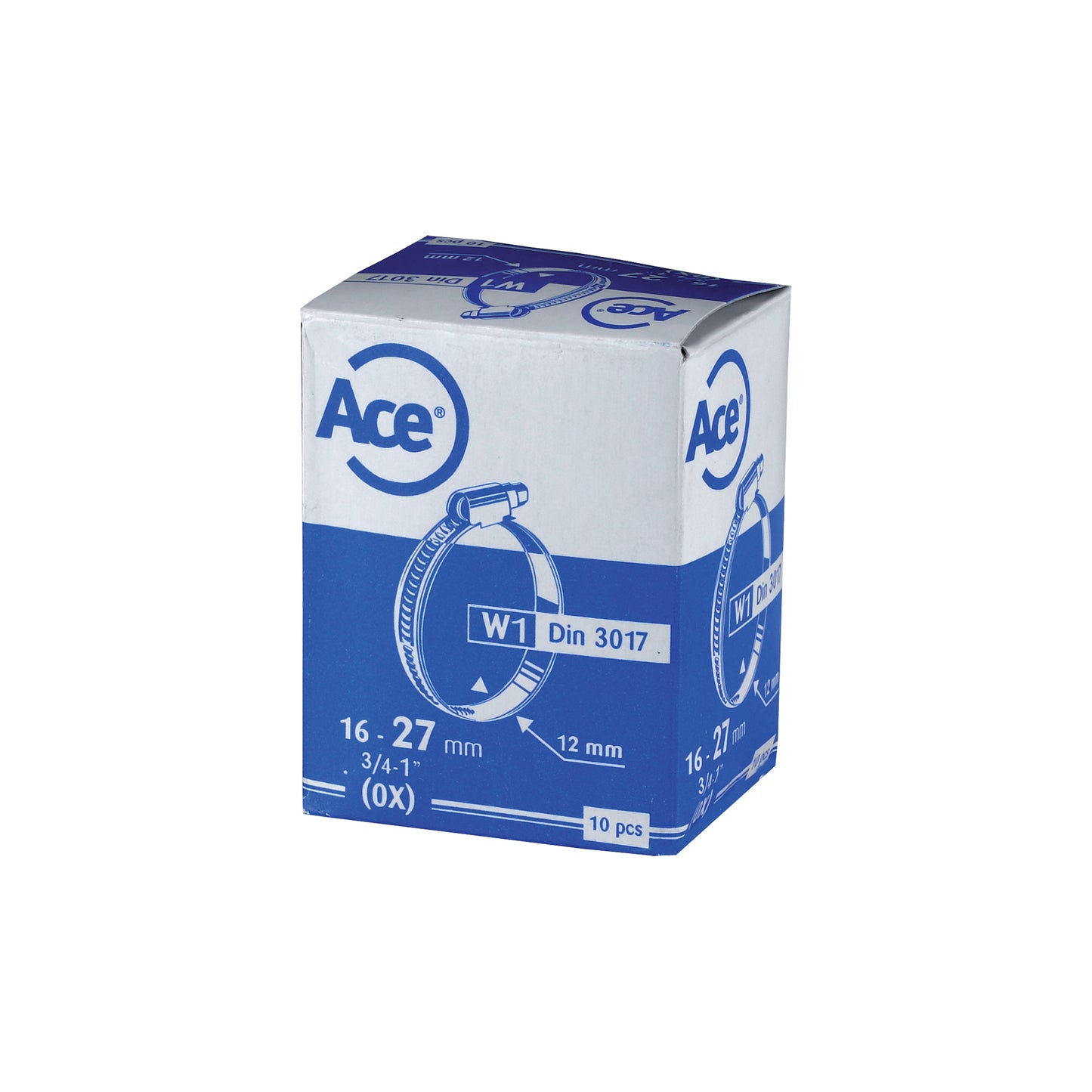 Ace W1 Hose Clips 12mm Band 120-140mm Zinc Plated Steel DIN3017 Pack of 10