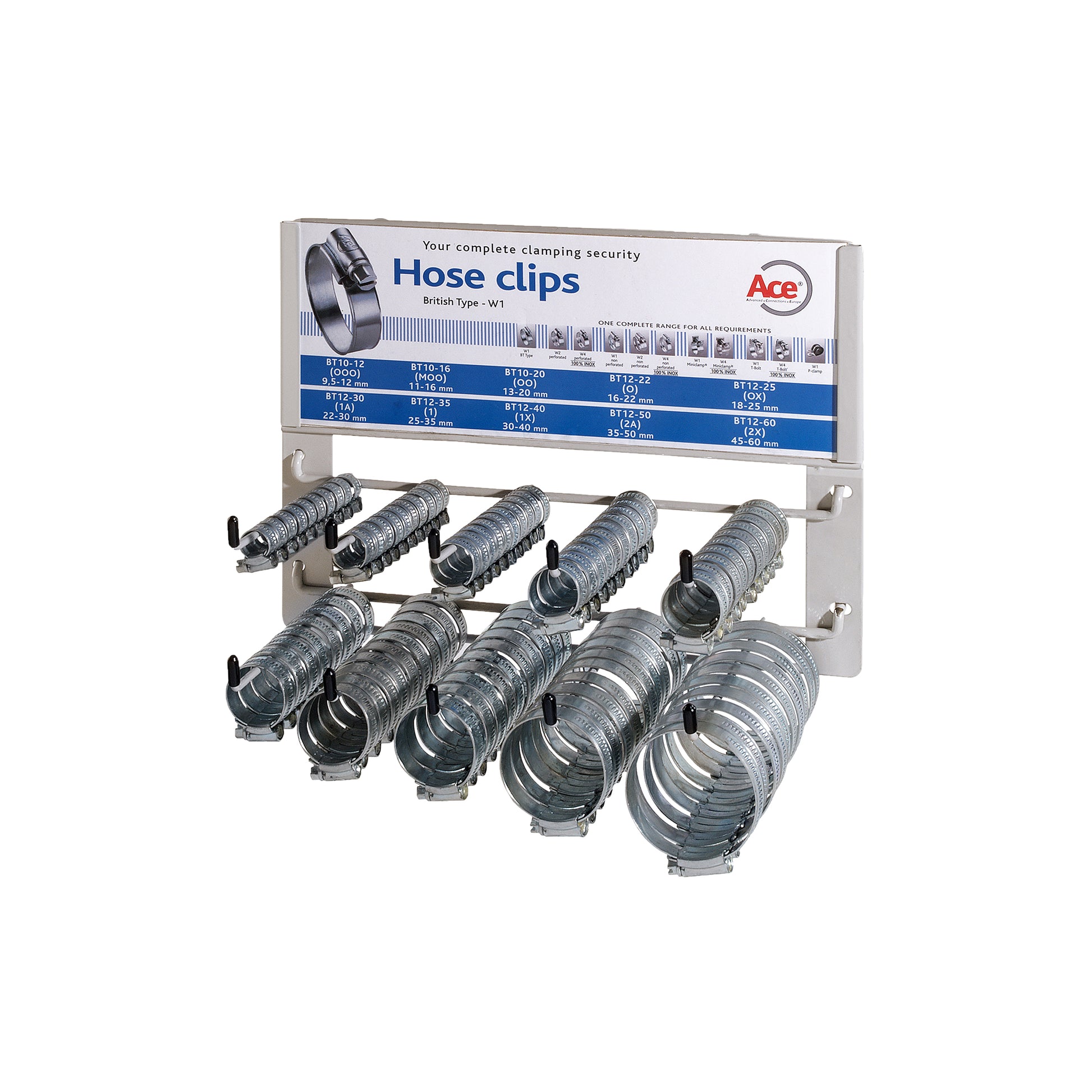 Ace W1 Hose Clip Dispenser 100pc Set Zinc Plated Steel Band Width 10/12mm Qty 1 Set