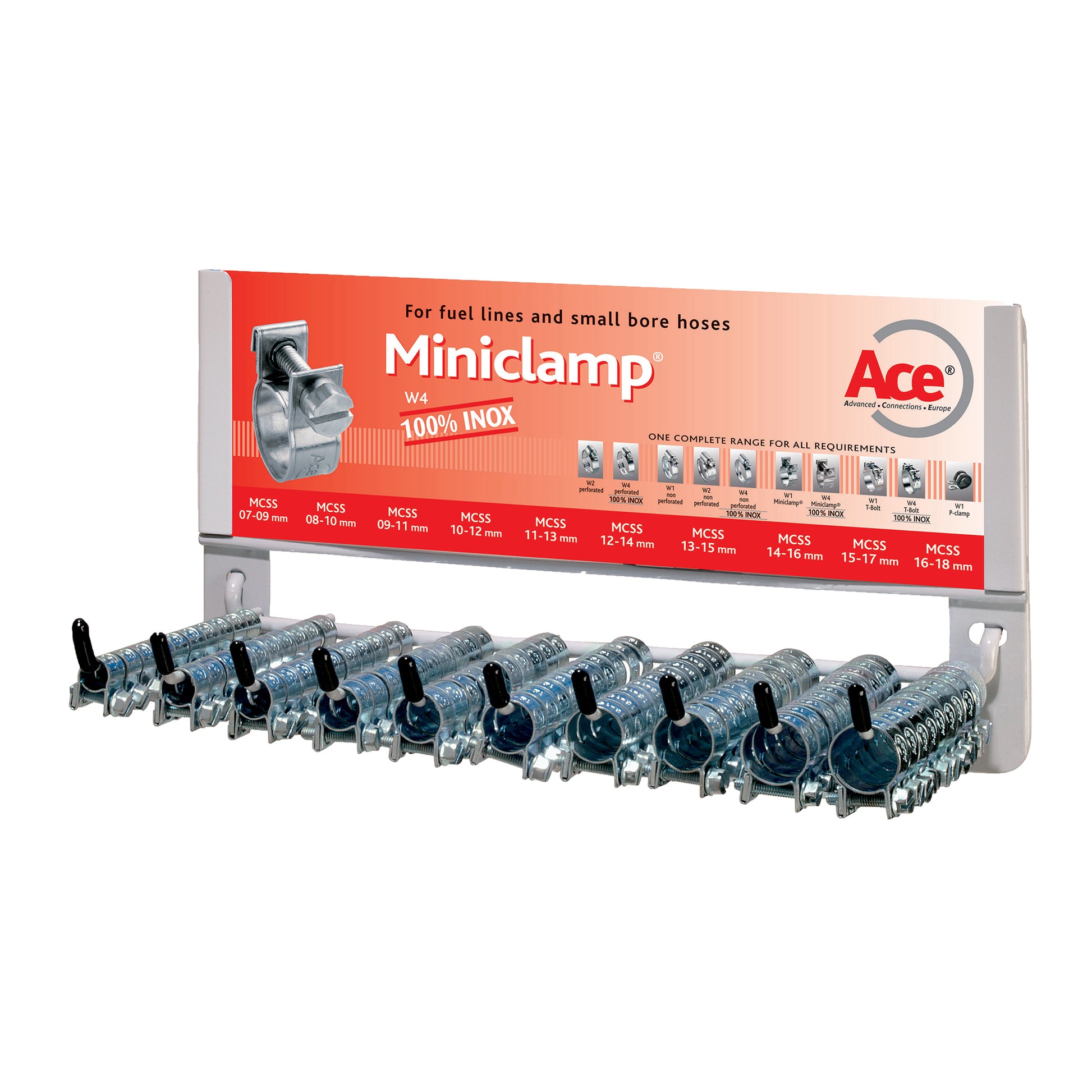 Ace W4 Inox Mini Clamp Dispenser Rack 100 Piece Set Stainless Steel AISI 304 9mm Band Qty 1