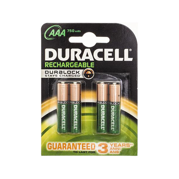 Duracell Rechargeable Battery AAA 750mAh 1.2V NiMH Duralock Stay Charged Pack 4