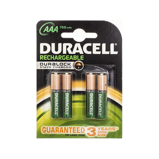 Duracell Rechargeable Battery AAA 750mAh 1.2V NiMH Duralock Stay Charged Pack 4