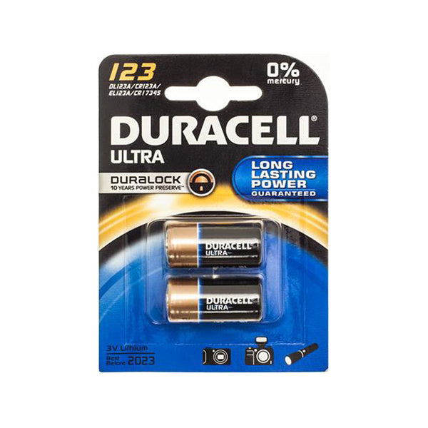 Duracell Ultra Lithium Battery CR123A 3V (CR123A DL123 EL123AP) Pack of 2