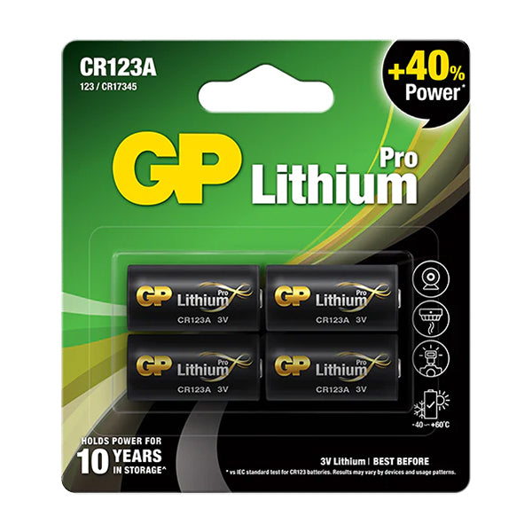 GP Lithium Battery - CR123A, 3V (DL123, EL123AP), For LED Torches & Digital Cameras Pack of 4