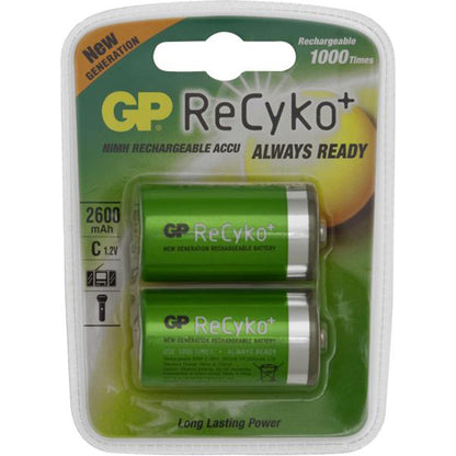 GP ReCyko+ Rechargeable Battery - Size C, 3000mAh, 1.2V NiMH, Pre?Charged, Long Retention Pack of 2